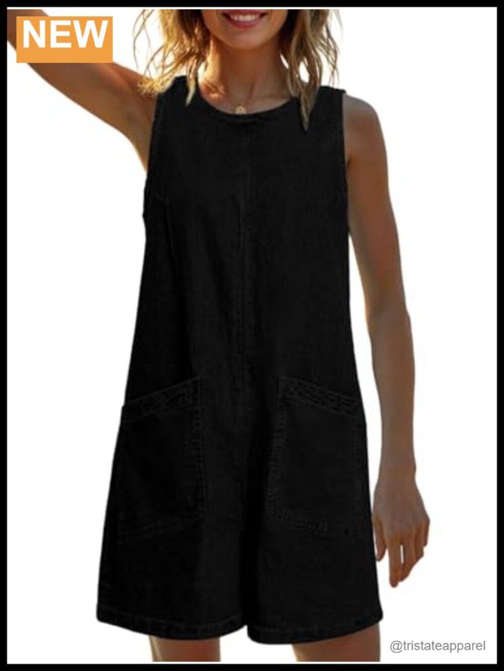 Sleeveless Denim Romper Lyocell Blend Pockets Casual Summer Jumpsuit